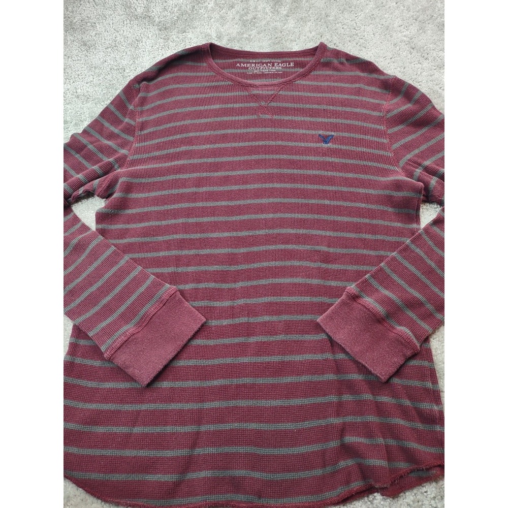 American Eagle Outfitters Vintage Fit Red Gray Striped Pullover Sweater Mens XLT